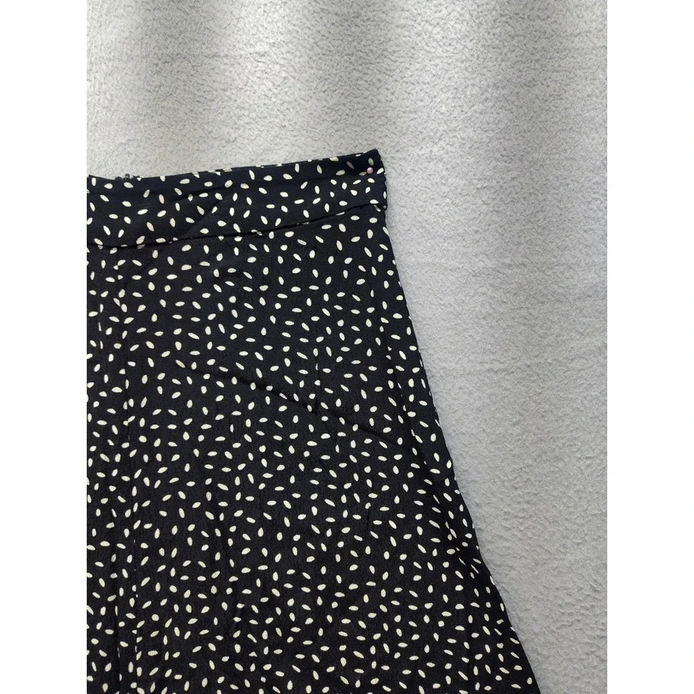 MNG Mango Black White Seed Print Midi Skirt Womens XXS High Waist A-Line Flowy